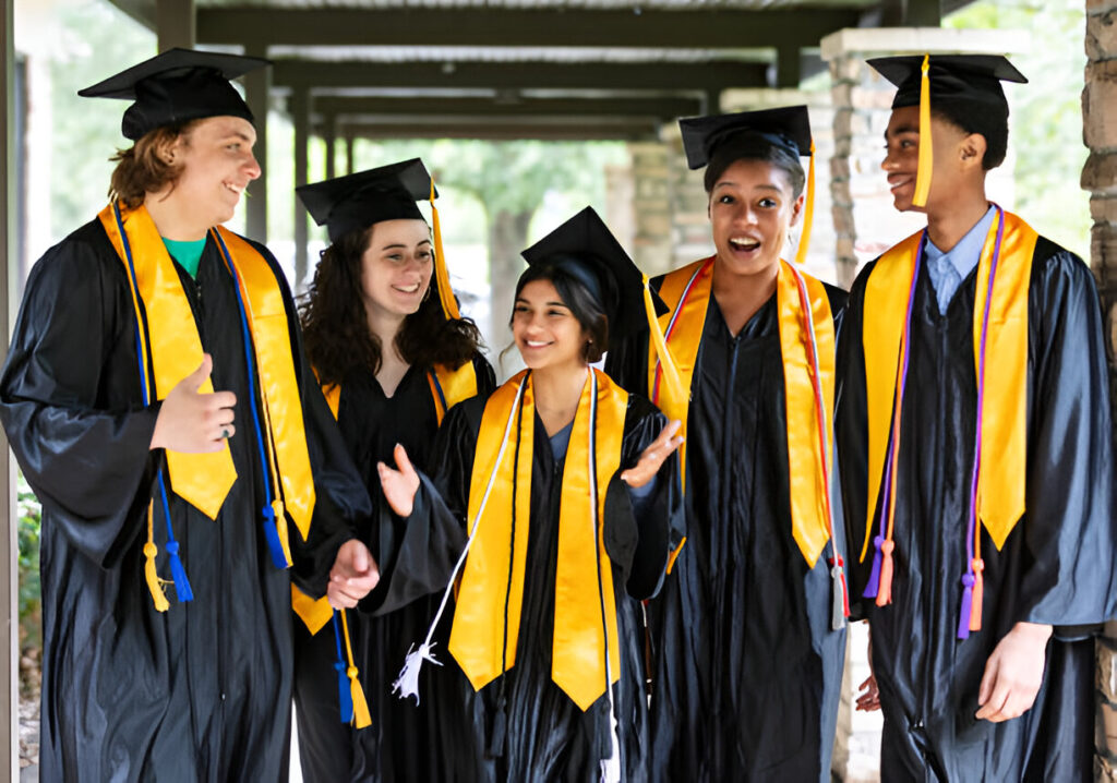 Happy student in graduation cap, symbolizing success with the SAT score for Bright Futures scholarship.