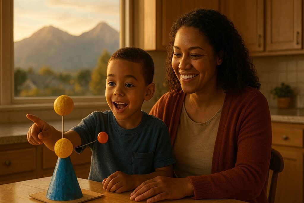 A happy Utah mother and son learning at home with financial support from the Utah Fits All Scholarship program.